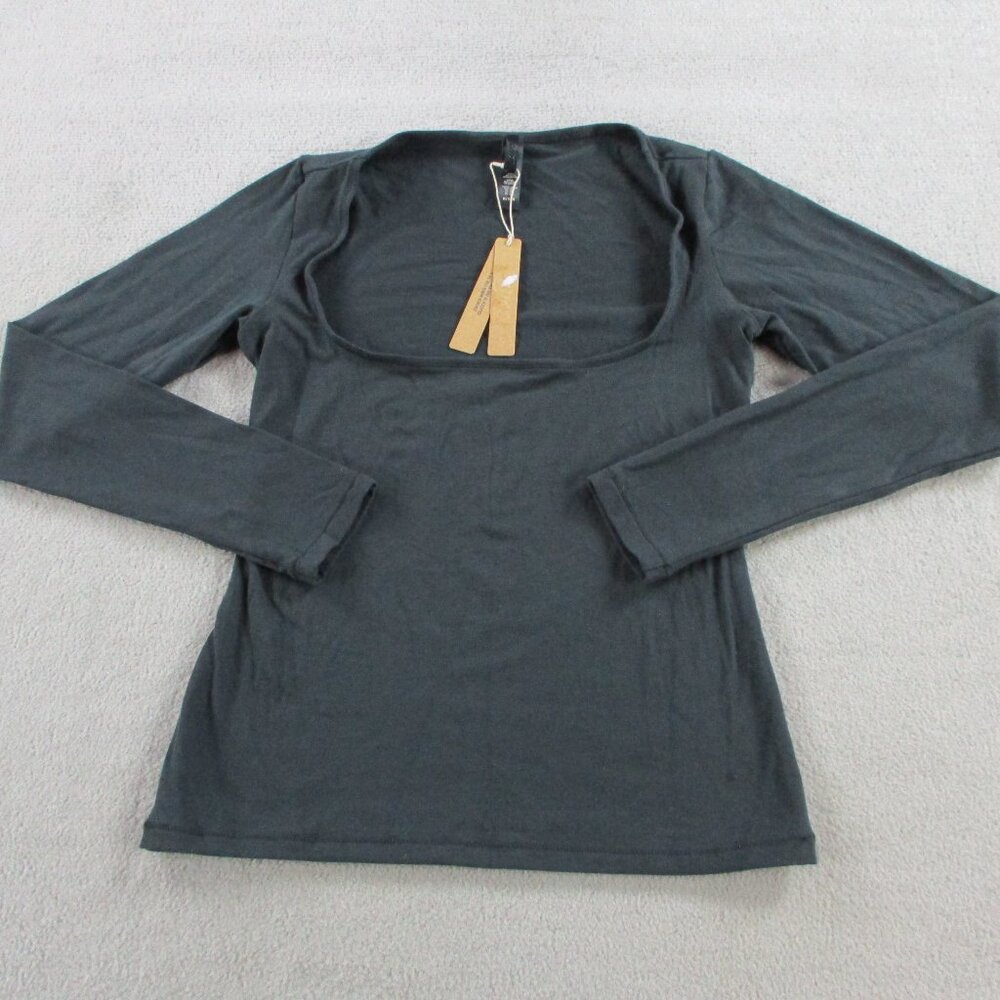 SKIMS Cotton Jersey Scoop Neck Long Sleeve Top Womens Medium Soot Black Shirt - Picture 2 of 9